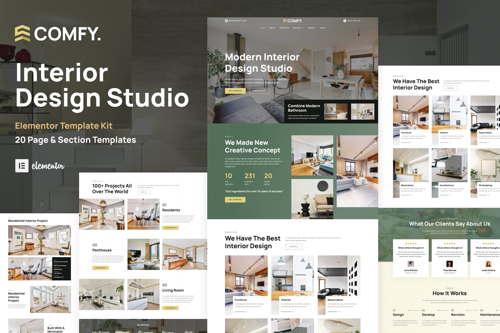 Comfy - Interior Design Studio & Architecture WordPress Elementor Template Kit template kit cover image