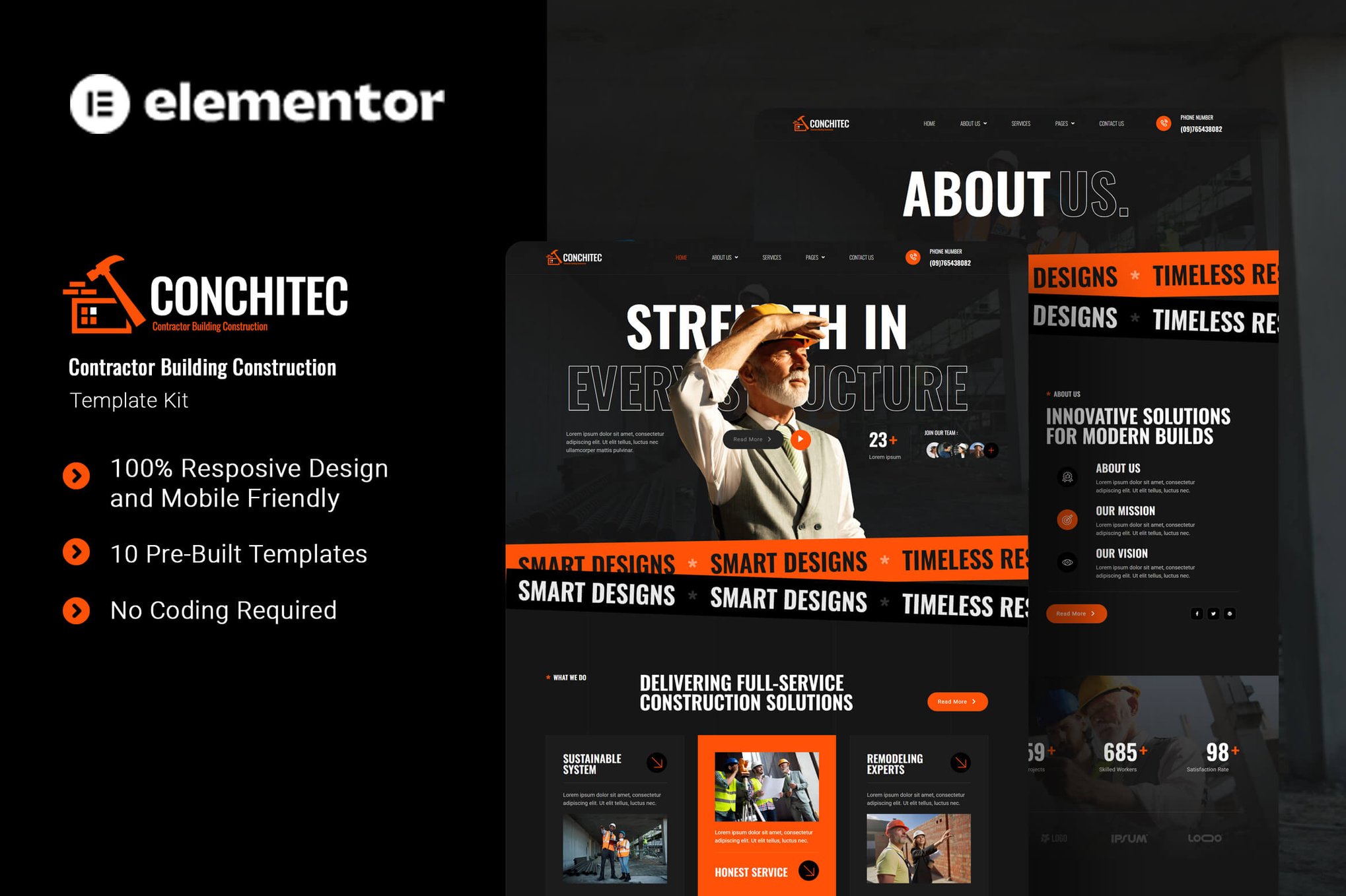Conchitec - Contractor Building Construction Elementor Template Kit template kit cover image