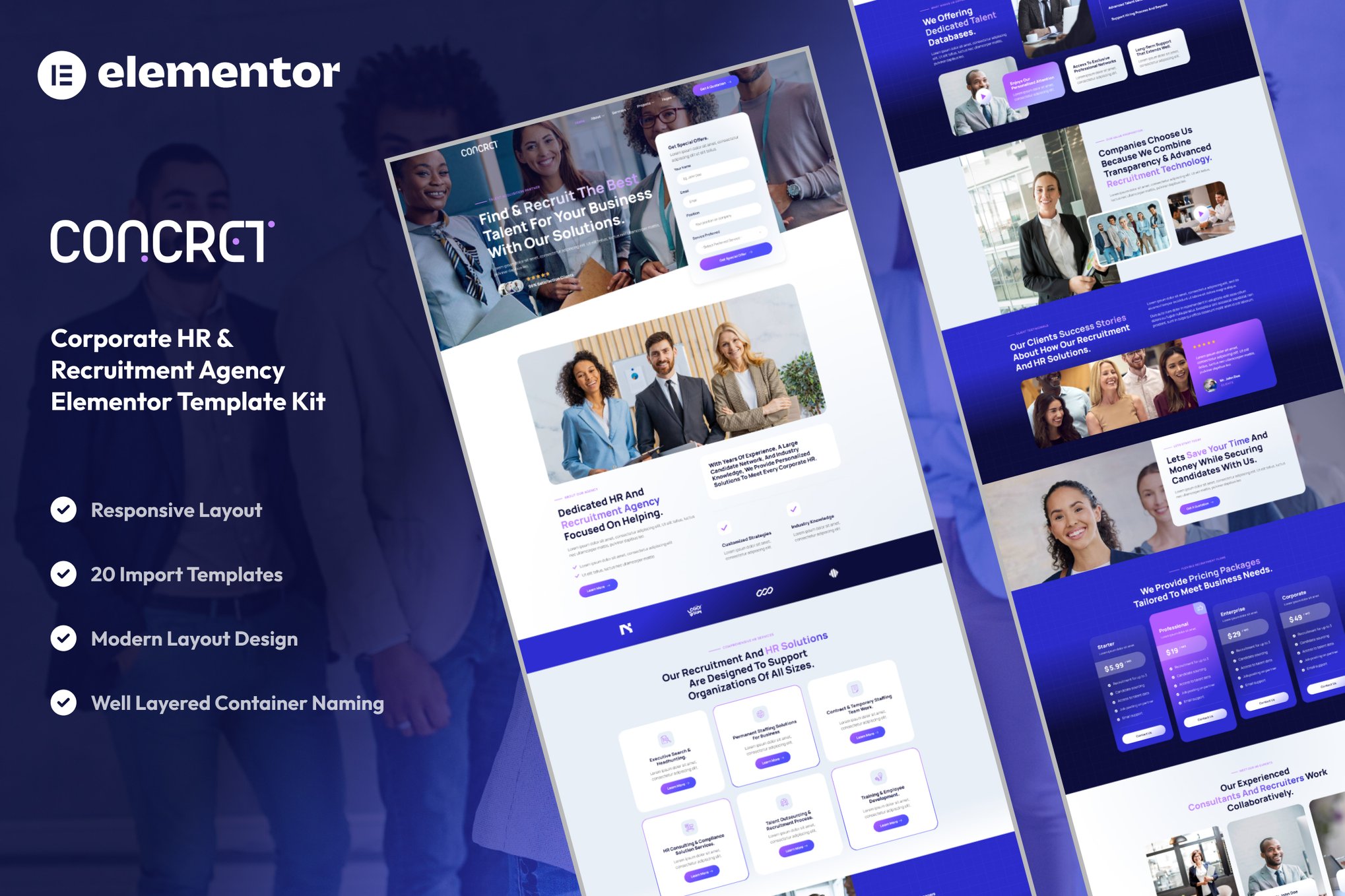 Concret - Corporate HR & Recruitment Agency Elementor Template Kit template kit cover image