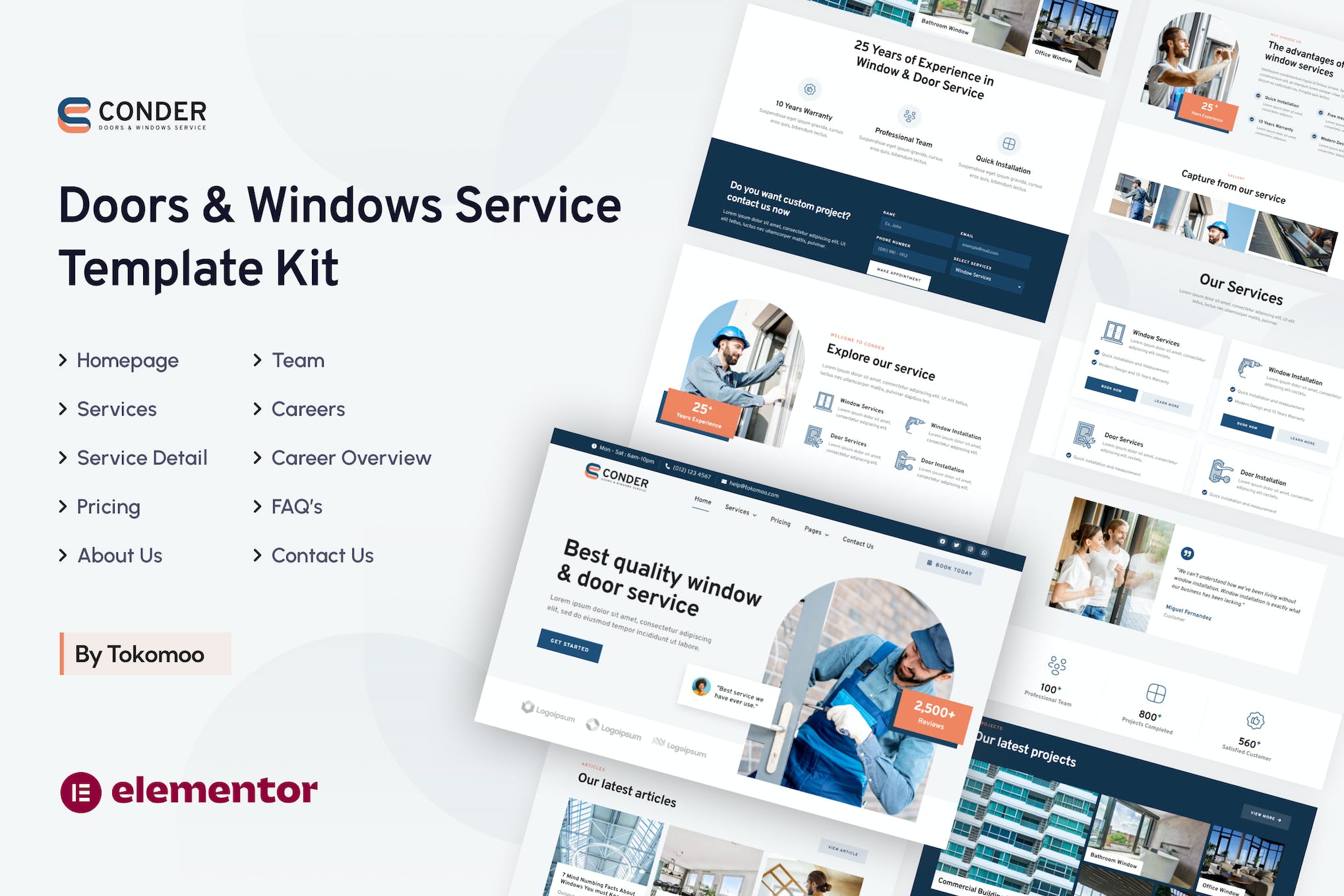 Conder | Doors & Windows Service Elementor Template Kit template kit cover image