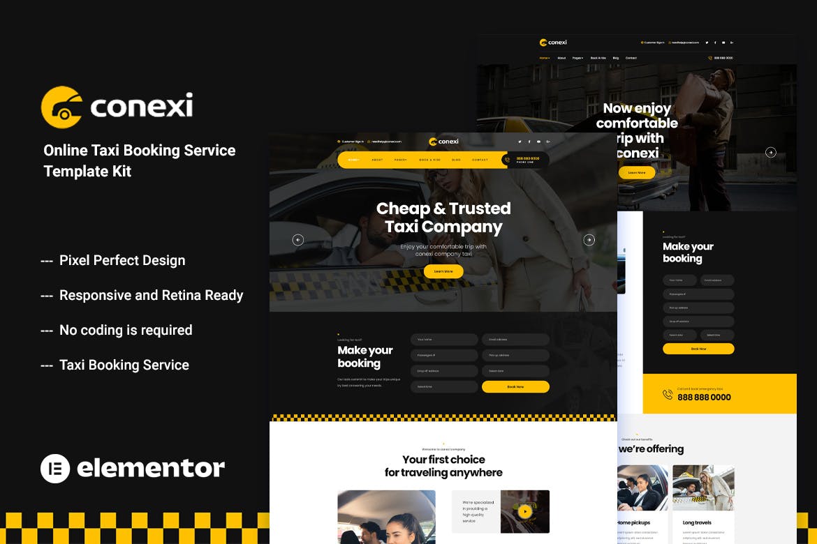 Conexi - Online Taxi Booking Service Template Kit template kit cover image