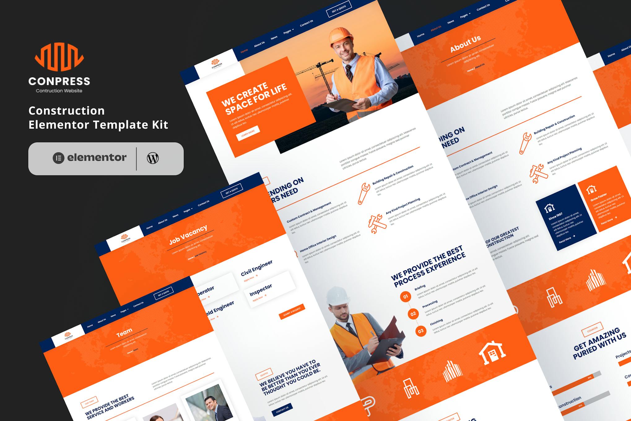 Conpress - Construction Service Elementor Template Kit template kit cover image