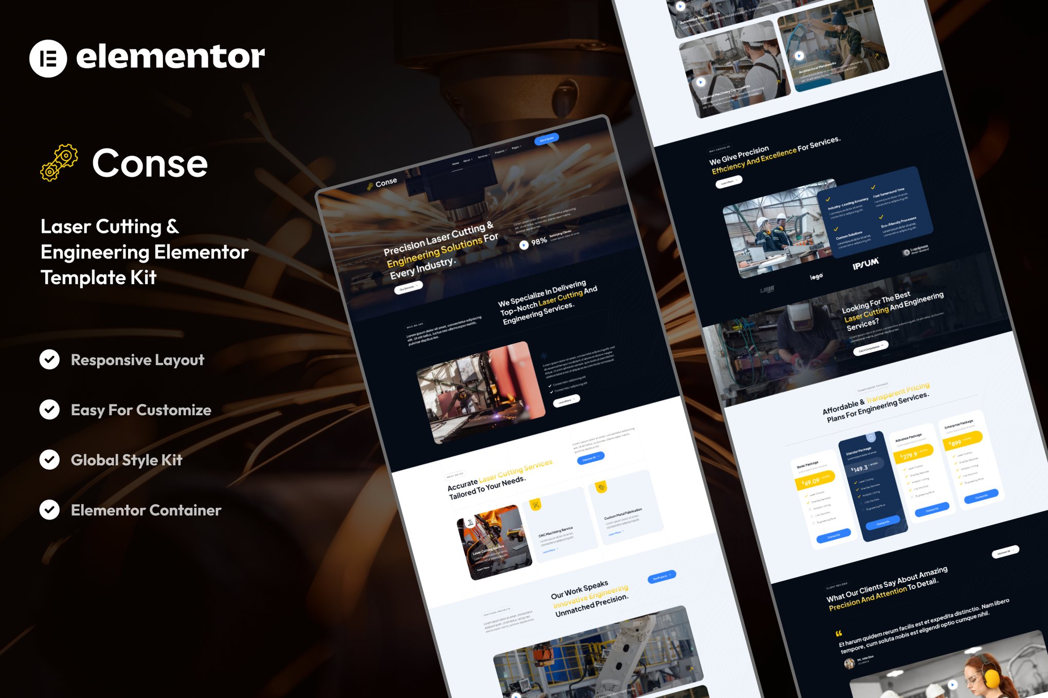 Conse - Industrial & Laser Cutting Services Elementor Template Kit template kit cover image