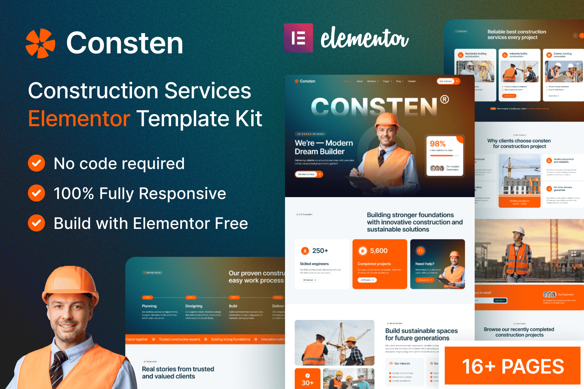 Consten — Construction Services Elementor Template Kit template kit cover image