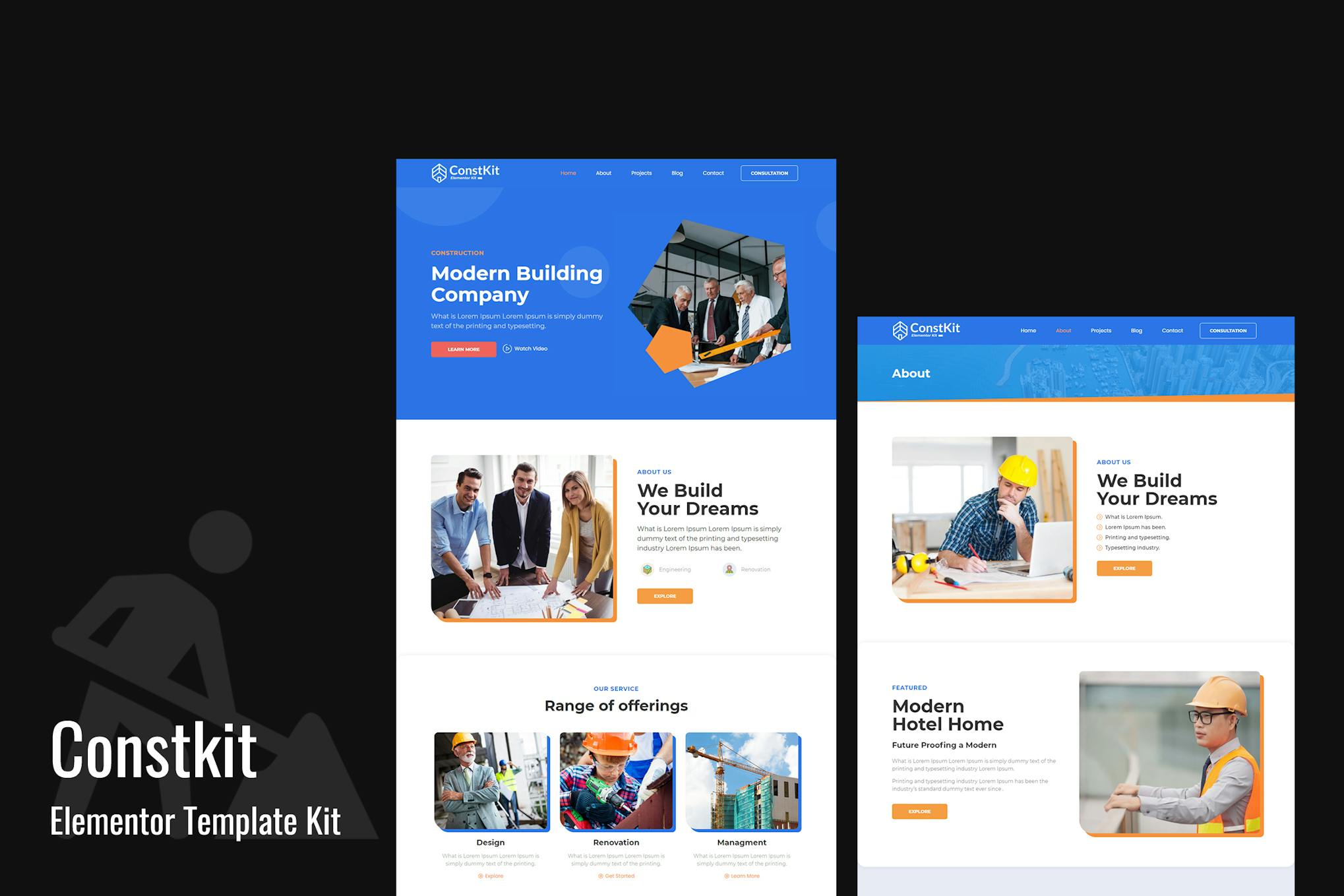 Constkit - Construction and Industrial Elementor Template template kit cover image