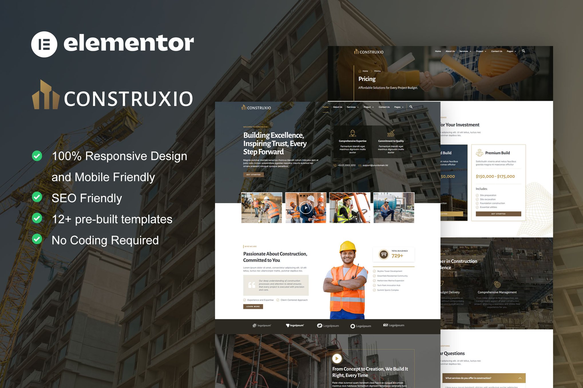 Construxio - Construction & Building Company Elementor Pro Template Kit template kit cover image