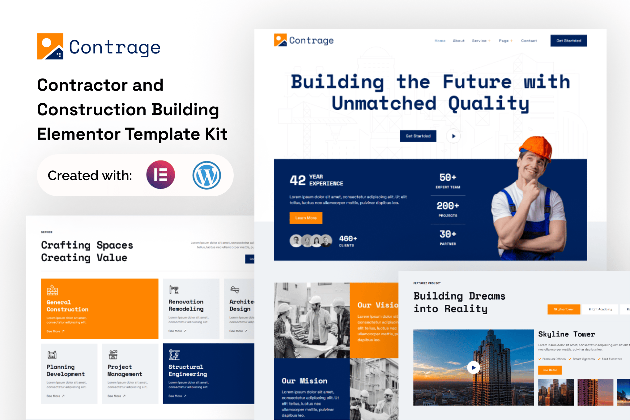Contrage - Contractor and Construction Building Elementor Template Kit template kit cover image