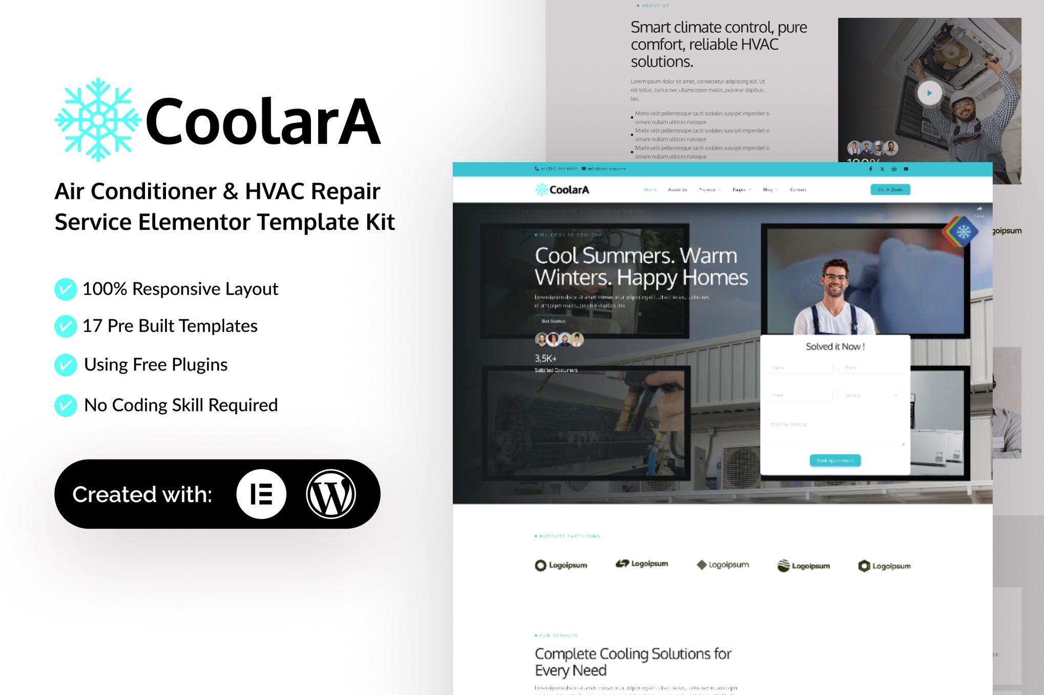 Coolara - Air Conditioner & HVAC Repair Service Elementor Template Kit template kit cover image