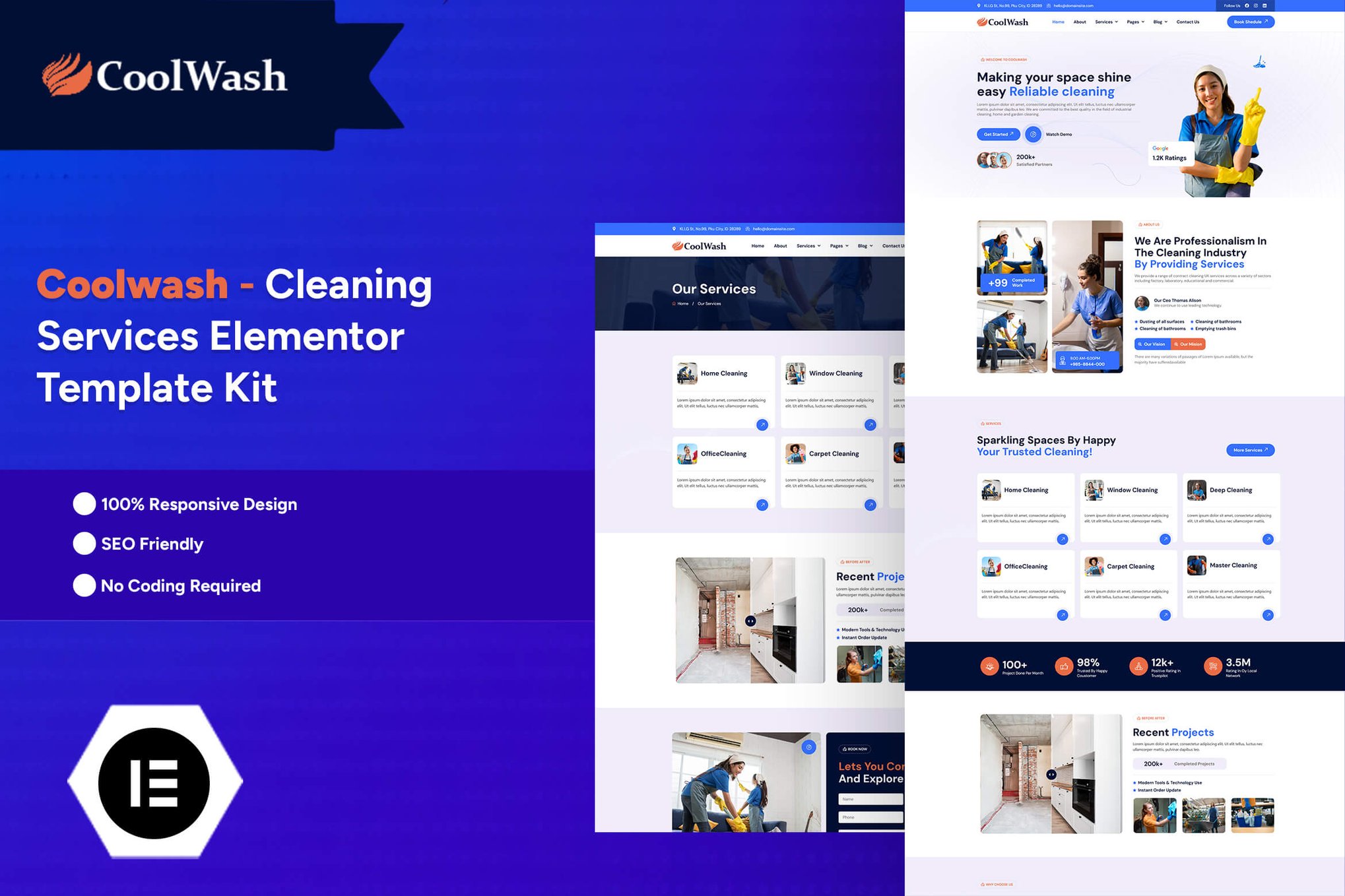 Coolwash - Cleaning Services Elementor Pro Template Kit template kit cover image