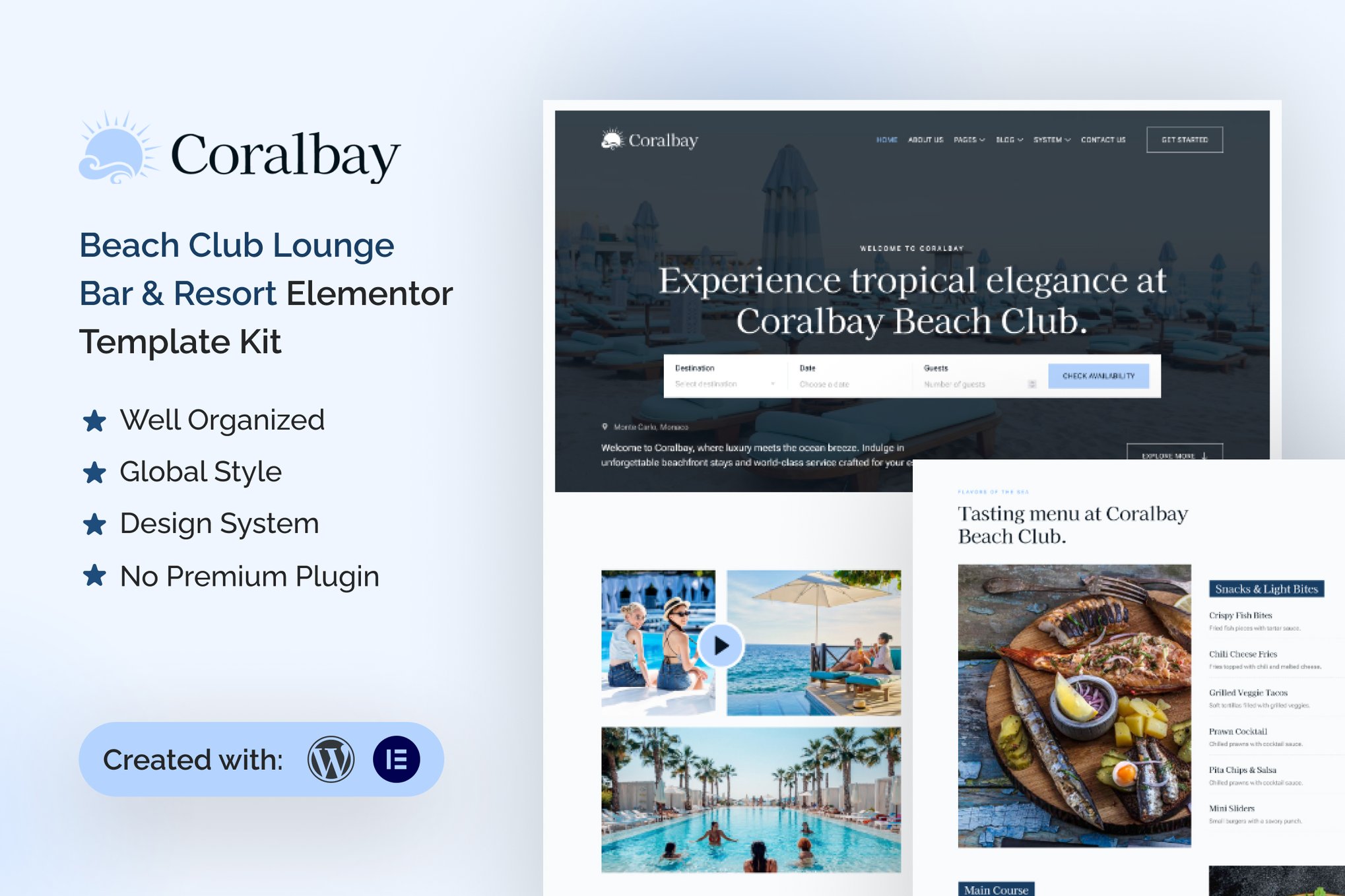 Coralbay - Beach Club Lounge Bar & Resort Elementor Template Kit template kit cover image