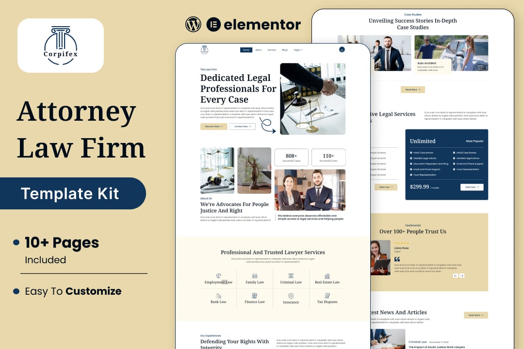 Corpifex – Lawyer Attorney & Law Firm Elementor Template Kit template kit cover image