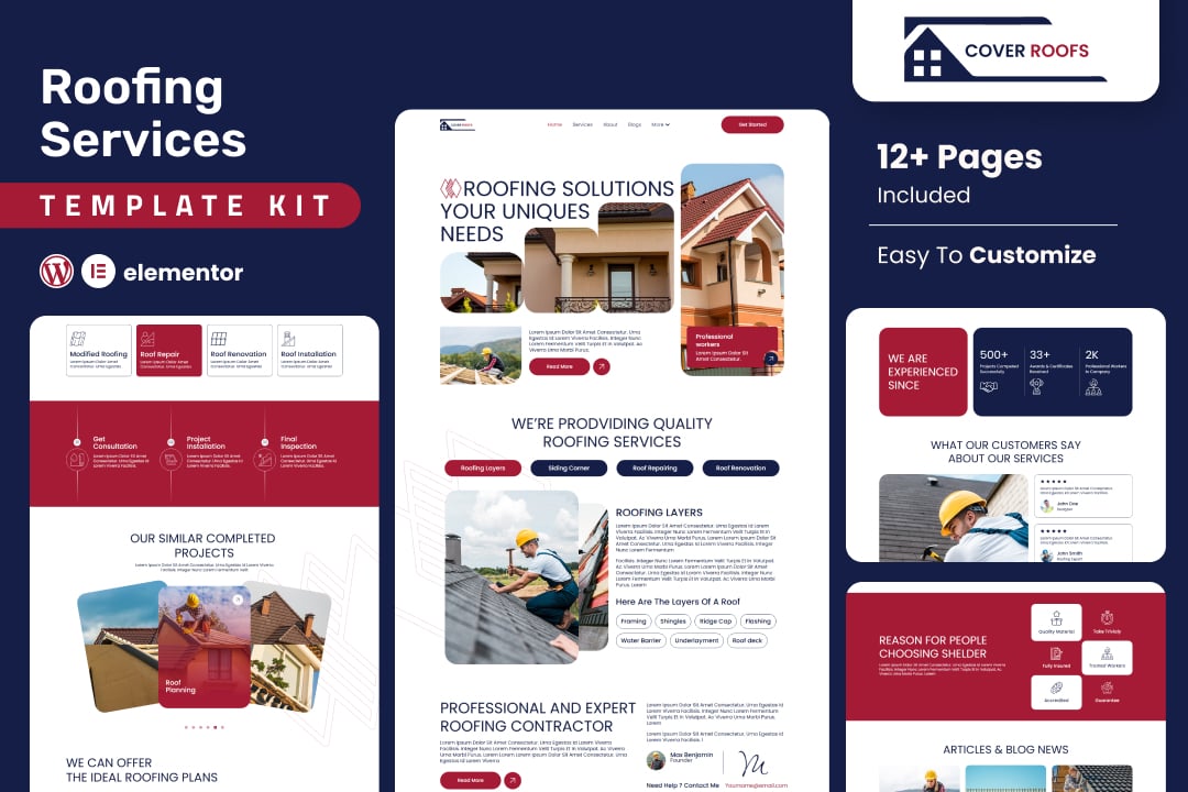 Coverroofs - Roofing Services Elementor Template Kit template kit cover image