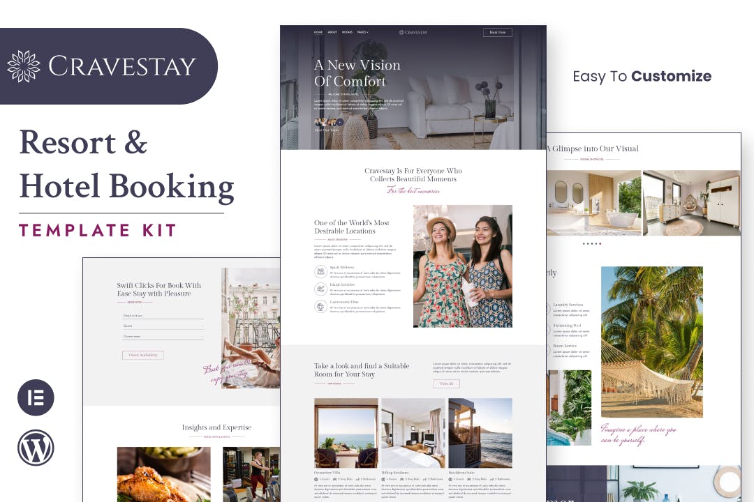Cravestay – Luxury Hotel & Resort Elementor Template Kit template kit cover image