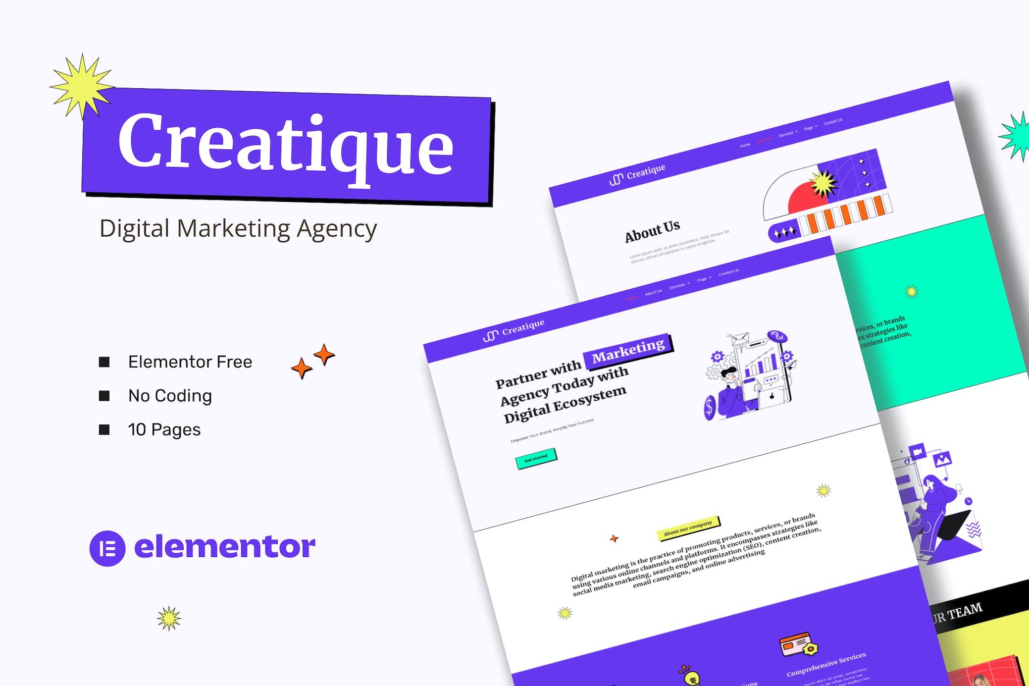 Creatique - Digital Marketing Agency Elementor Template Kit template kit cover image