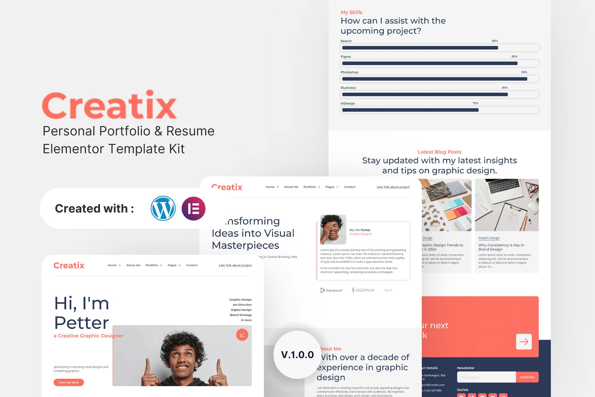 Creatix - Personal Portfolio & Resume Elementor Template Kit template kit cover image