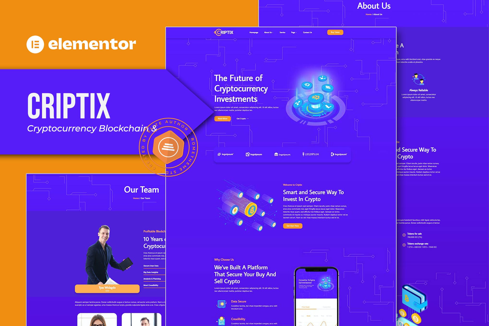 Criptix - Cryptocurrency Blockchain & Bitcoin Elementor Template Kit template kit cover image