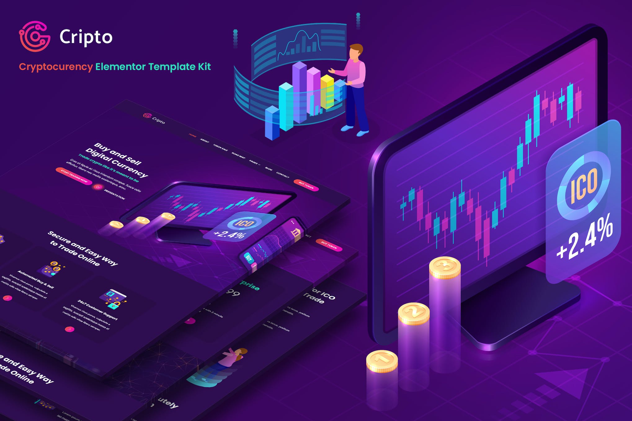 Cripto - Cryptocurrency & Bitcoin Elementor Template Kit template kit cover image