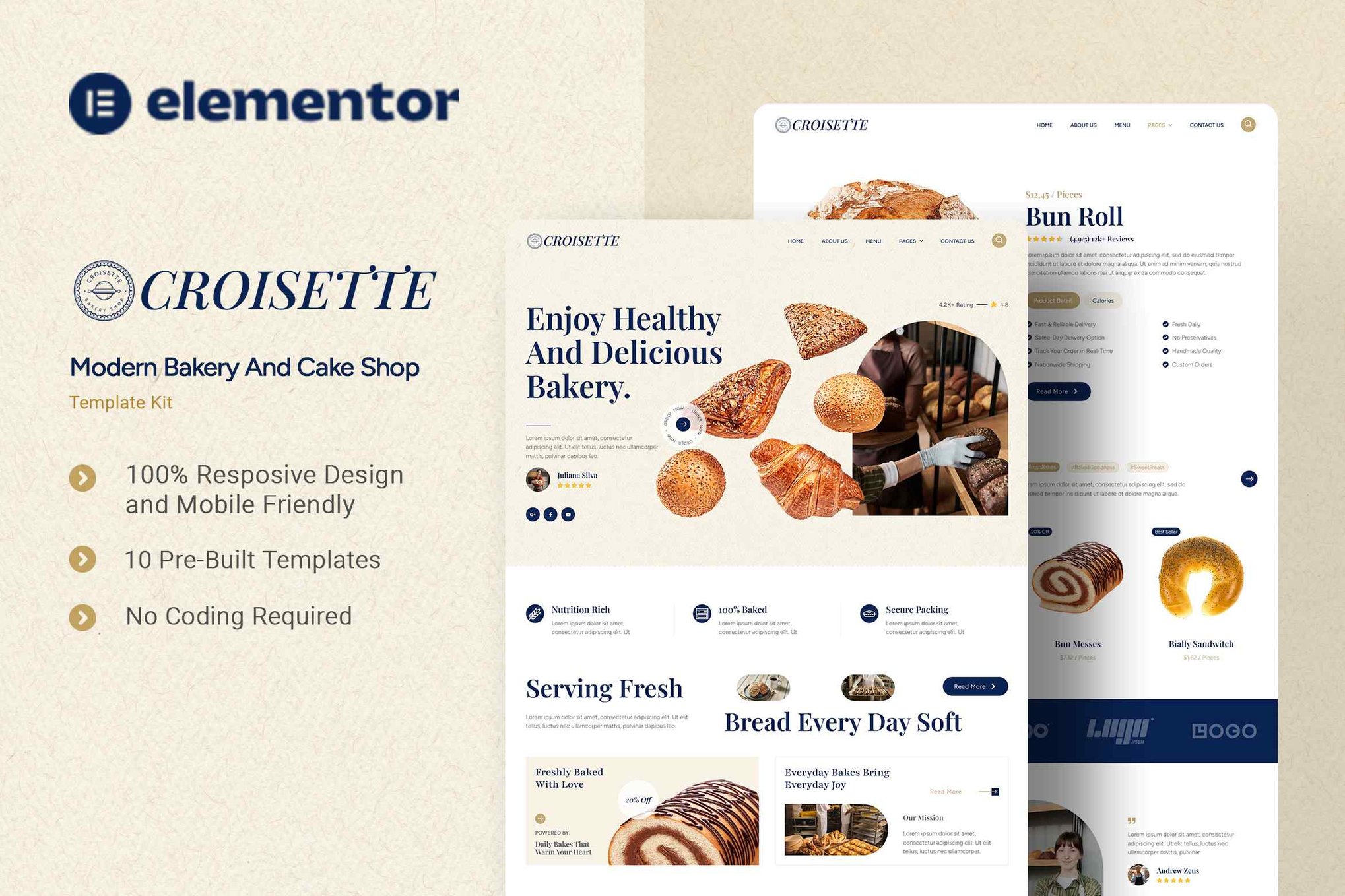Croisette - Modern Bakery and Cake Shop Elementor Template Kit template kit cover image