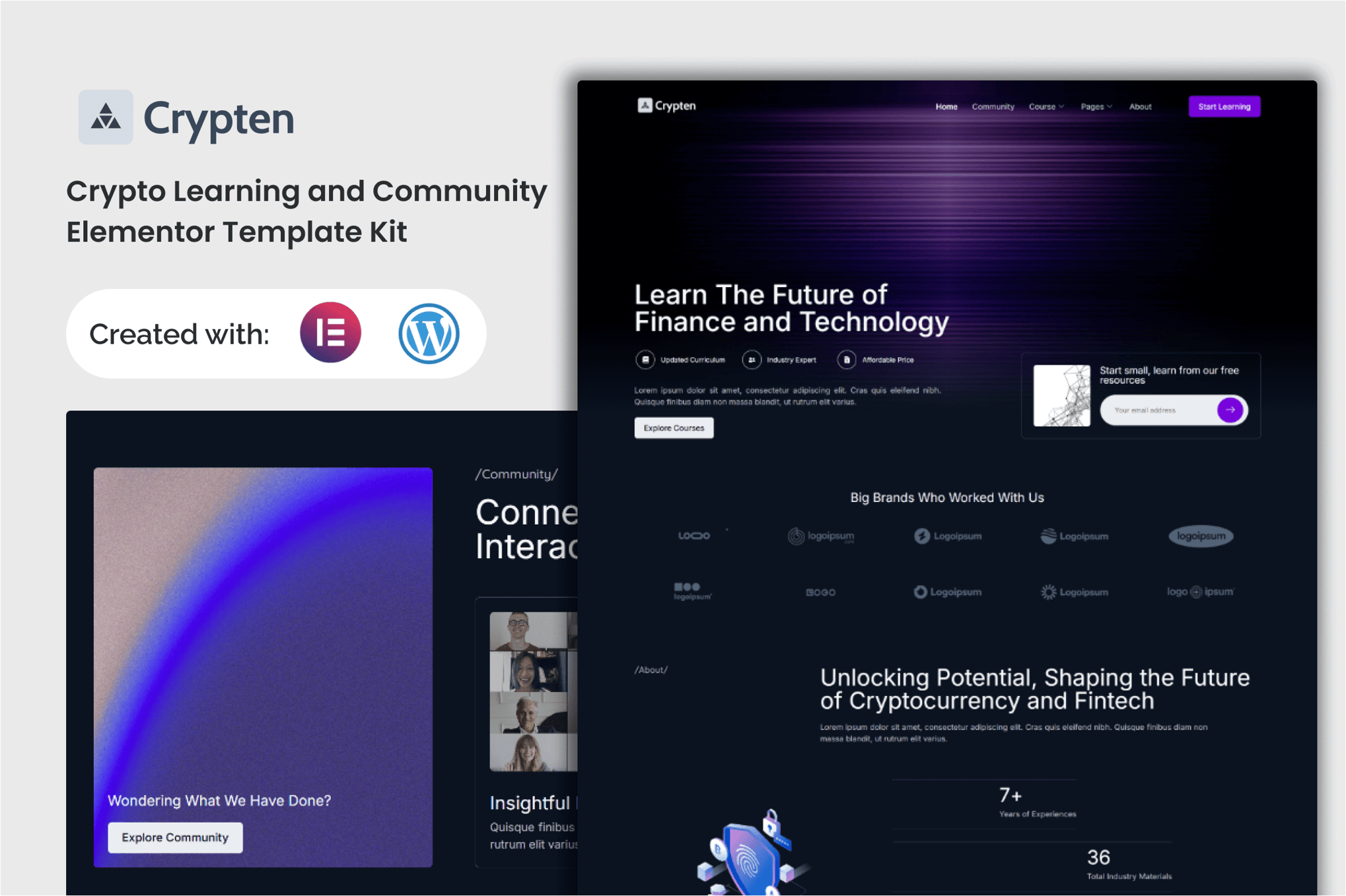 Crypten - Crypto Learning and Community Elementor Template Kit template kit cover image