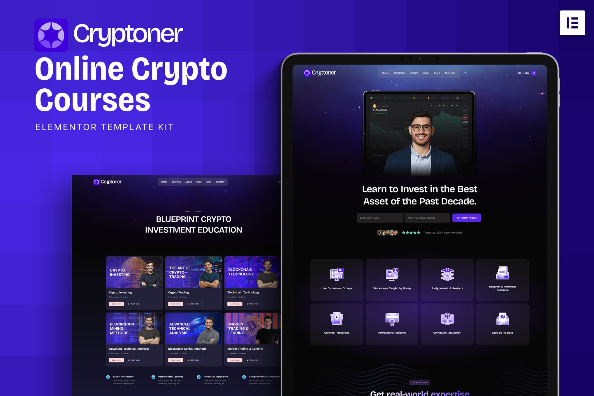 Cryptoner - Online Crypto Courses Elementor Template Kit template kit cover image