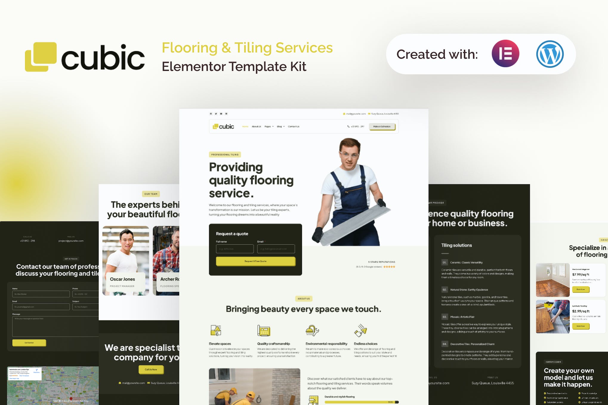 Cubic Flooring & Tiling Services Elementor Template Kit template kit cover image