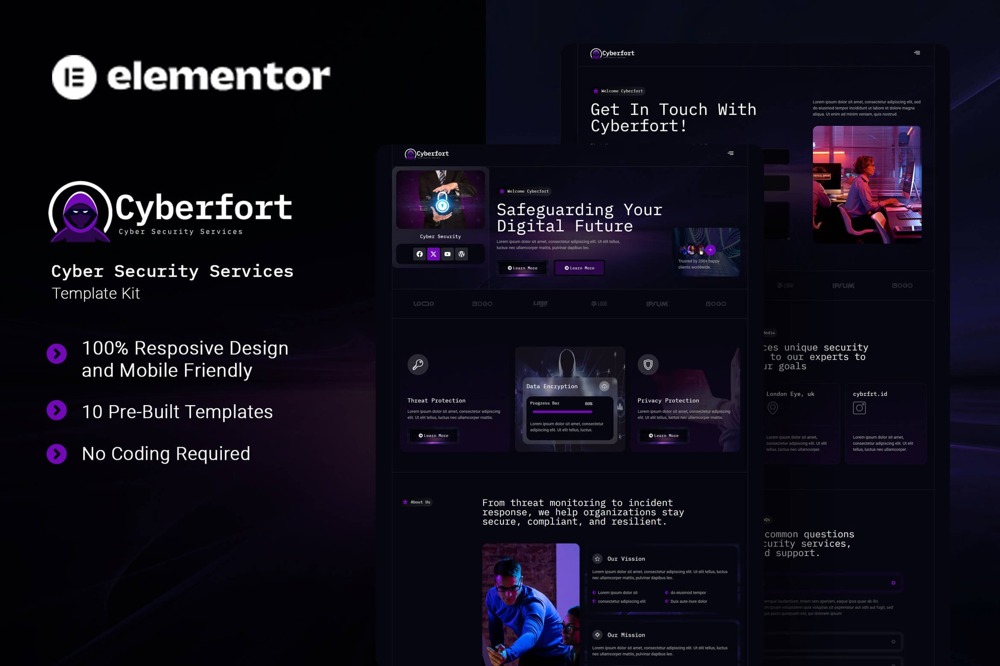 Cyberfort - Cyber Security Services Elementor Template Kit template kit cover image