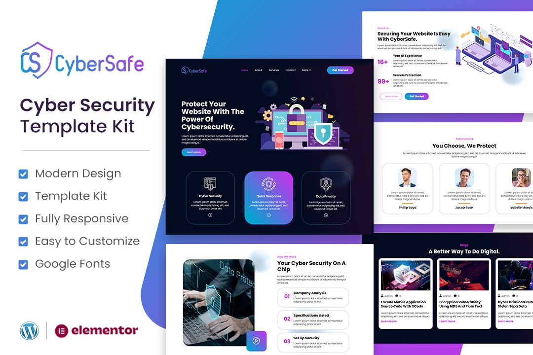 CyberSafe - Cyber Security Service Elementor Template Kit template kit cover image