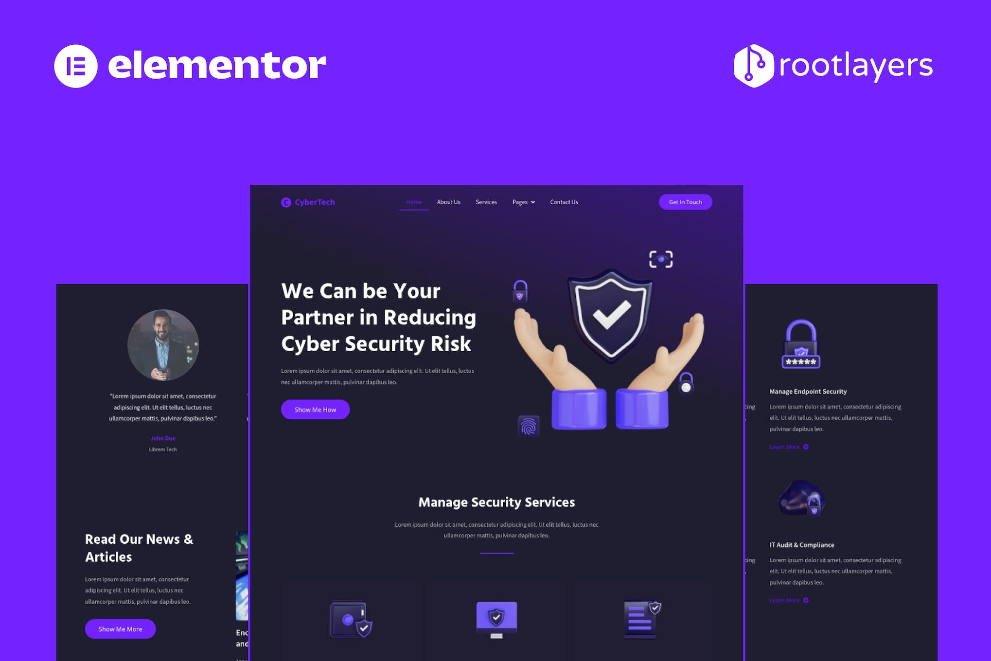 Cybertech - Cyber Security Elementor Pro Full Site Template Kit template kit cover image