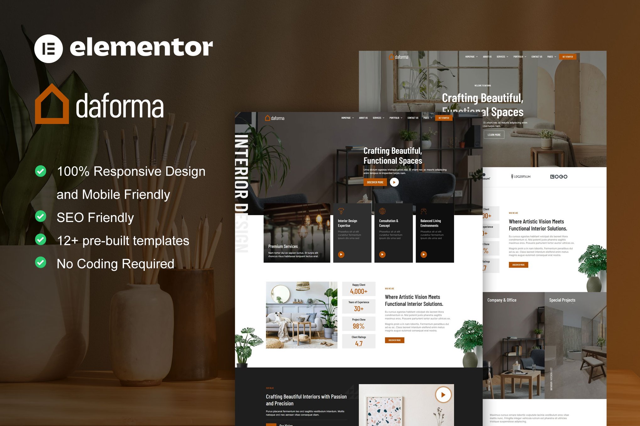 Daforma - Interior Design Service Elementor Pro Template Kit template kit cover image