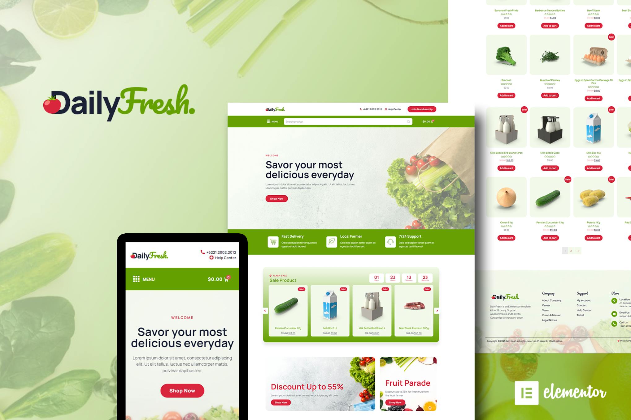DailyFresh - Grocery Store Elementor Template Kit template kit cover image