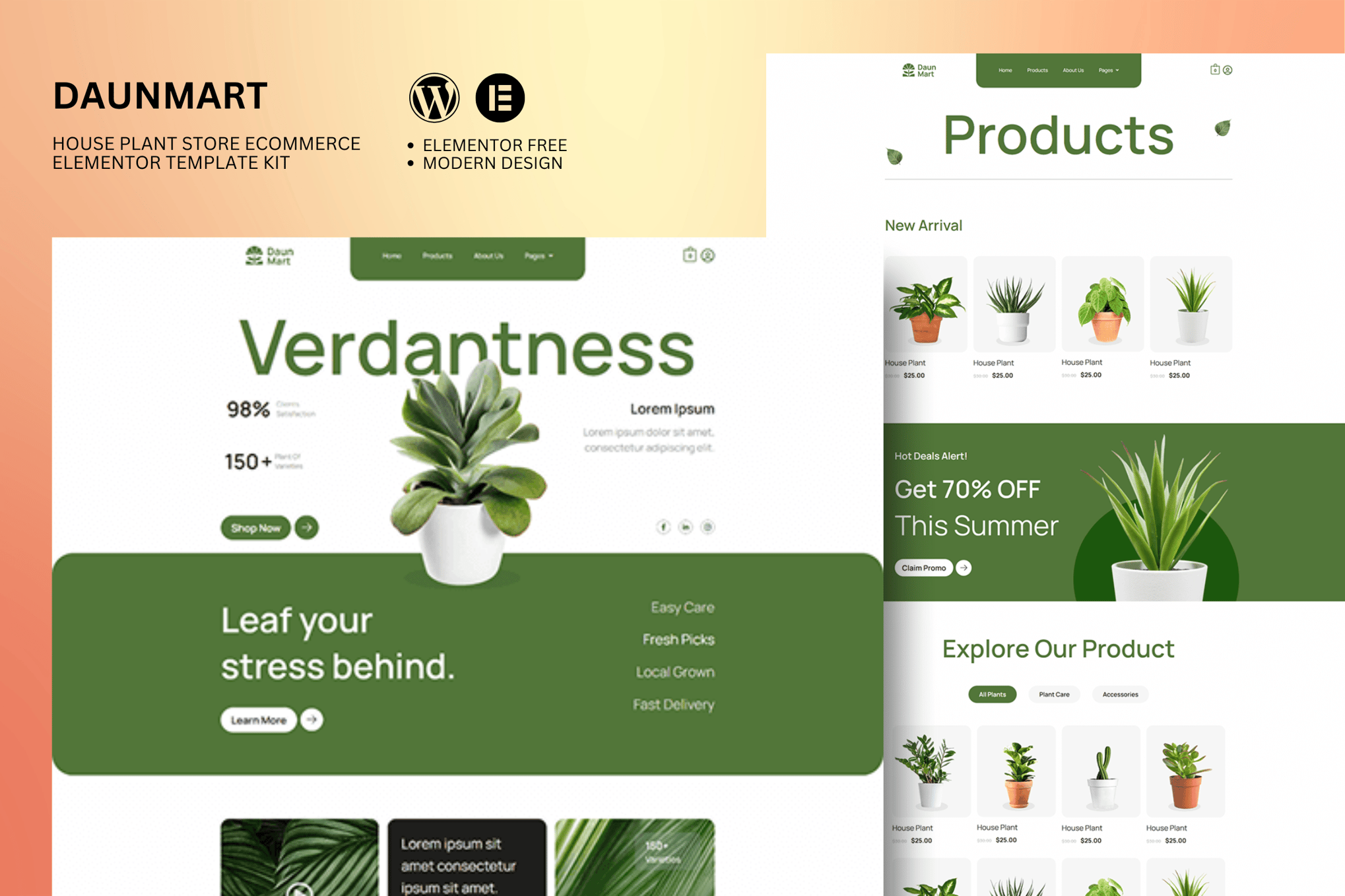 Daunmart - Houseplant Store Ecommerce Elementor Pro Template Kit template kit cover image