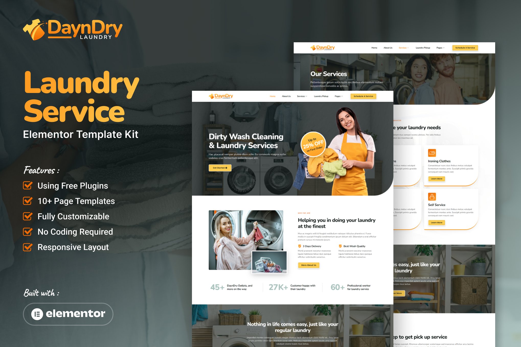 DaynDry - Laundry Service Elementor Template Kit template kit cover image