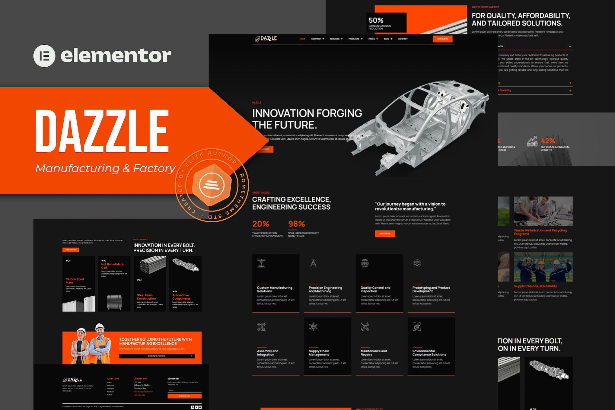 Dazzle - Manufacturing & Factory Elementor Pro template Kit template kit cover image