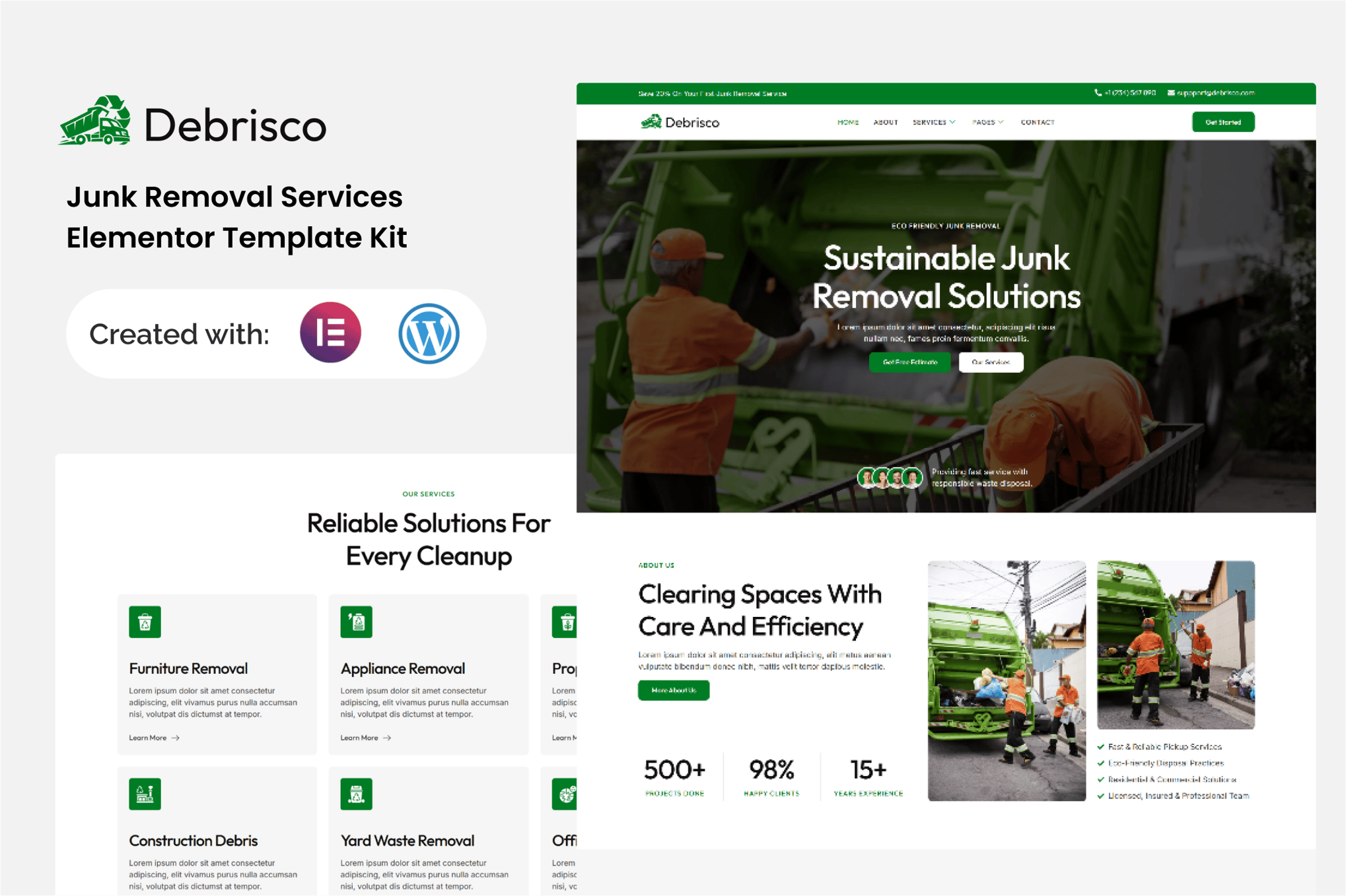 Debrisco - Junk Removal Services Elementor Template Kit template kit cover image