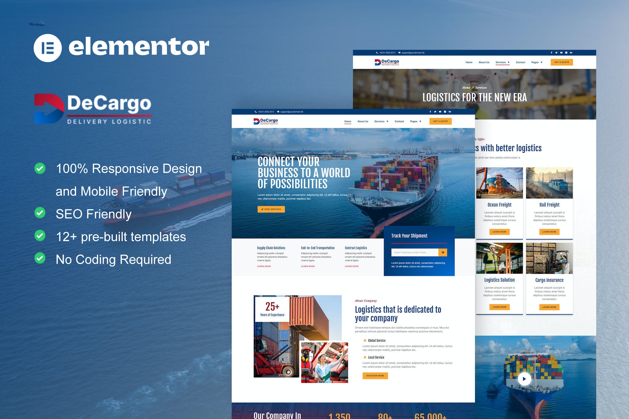 DeCargo - Logistics & Transportation Services Elementor Template Kit template kit cover image
