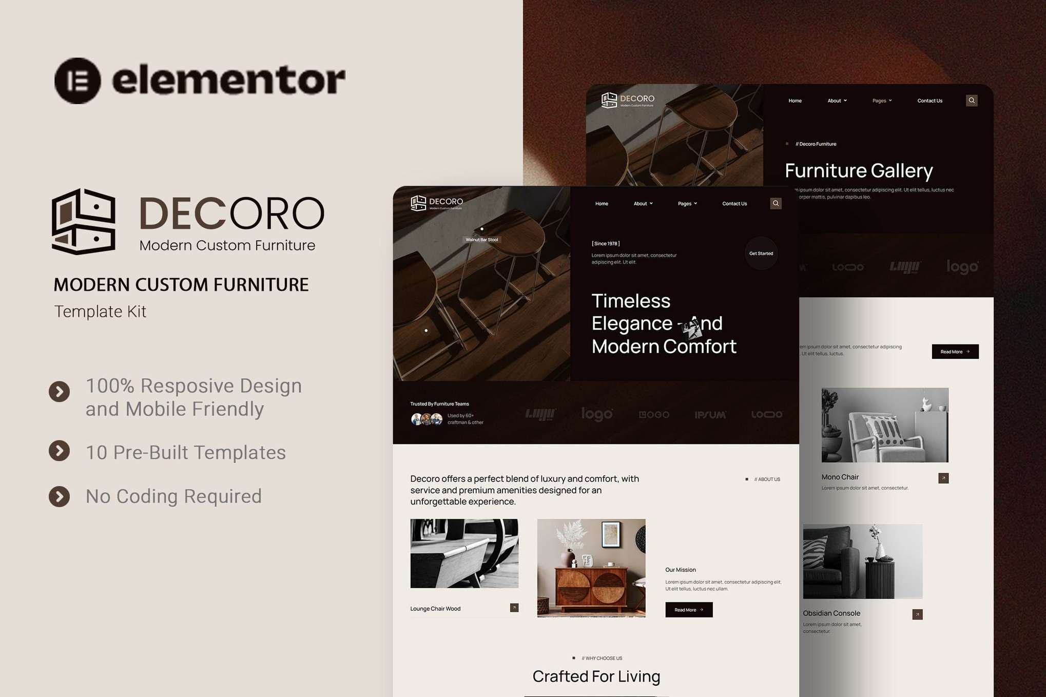 Decoro - Modern Custom Furniture Elementor Template Kit template kit cover image