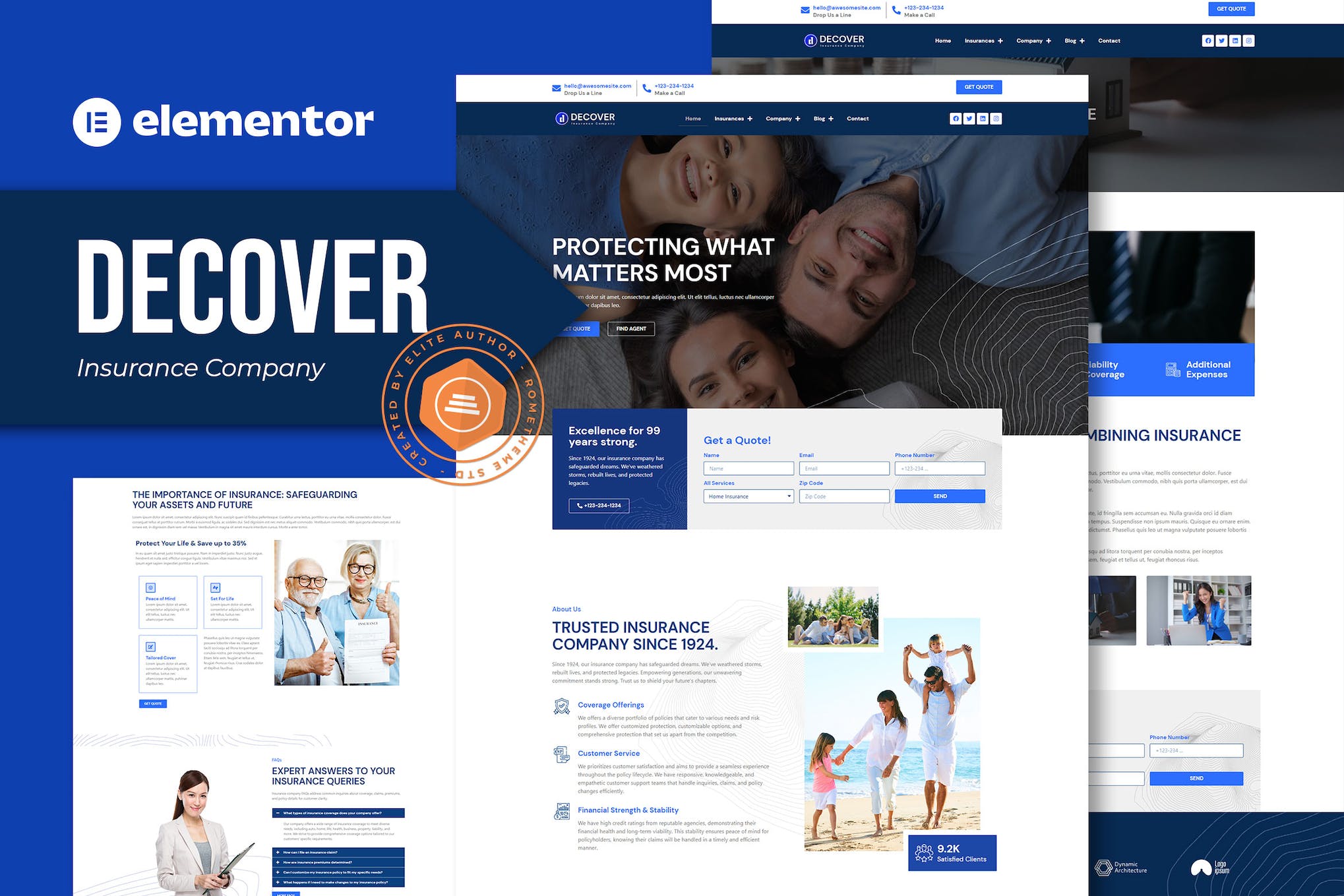 Decover - Insurance Company Elementor Pro Template Kit template kit cover image