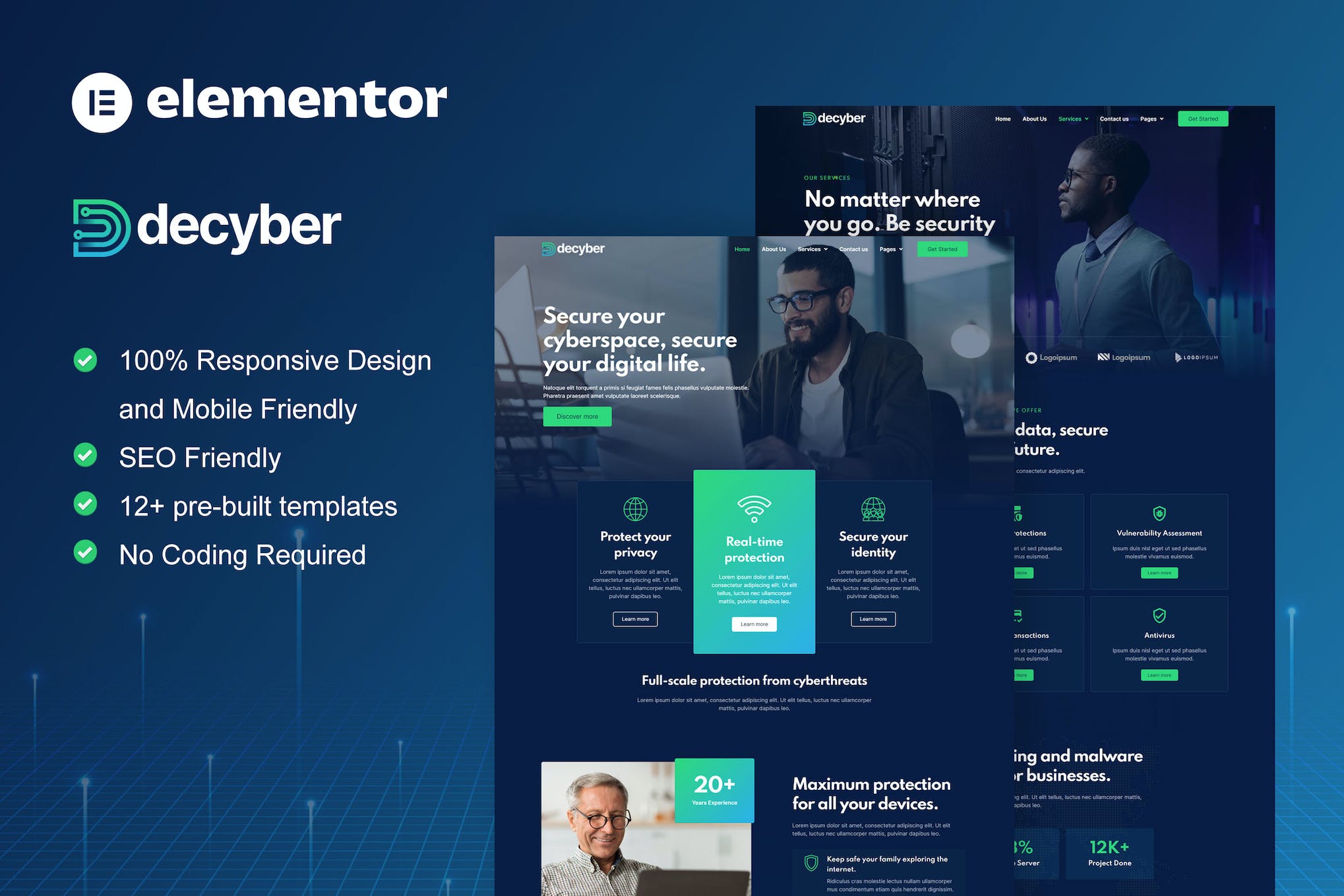 Decyber - Cyber Security Services Elementor Template Kit template kit cover image