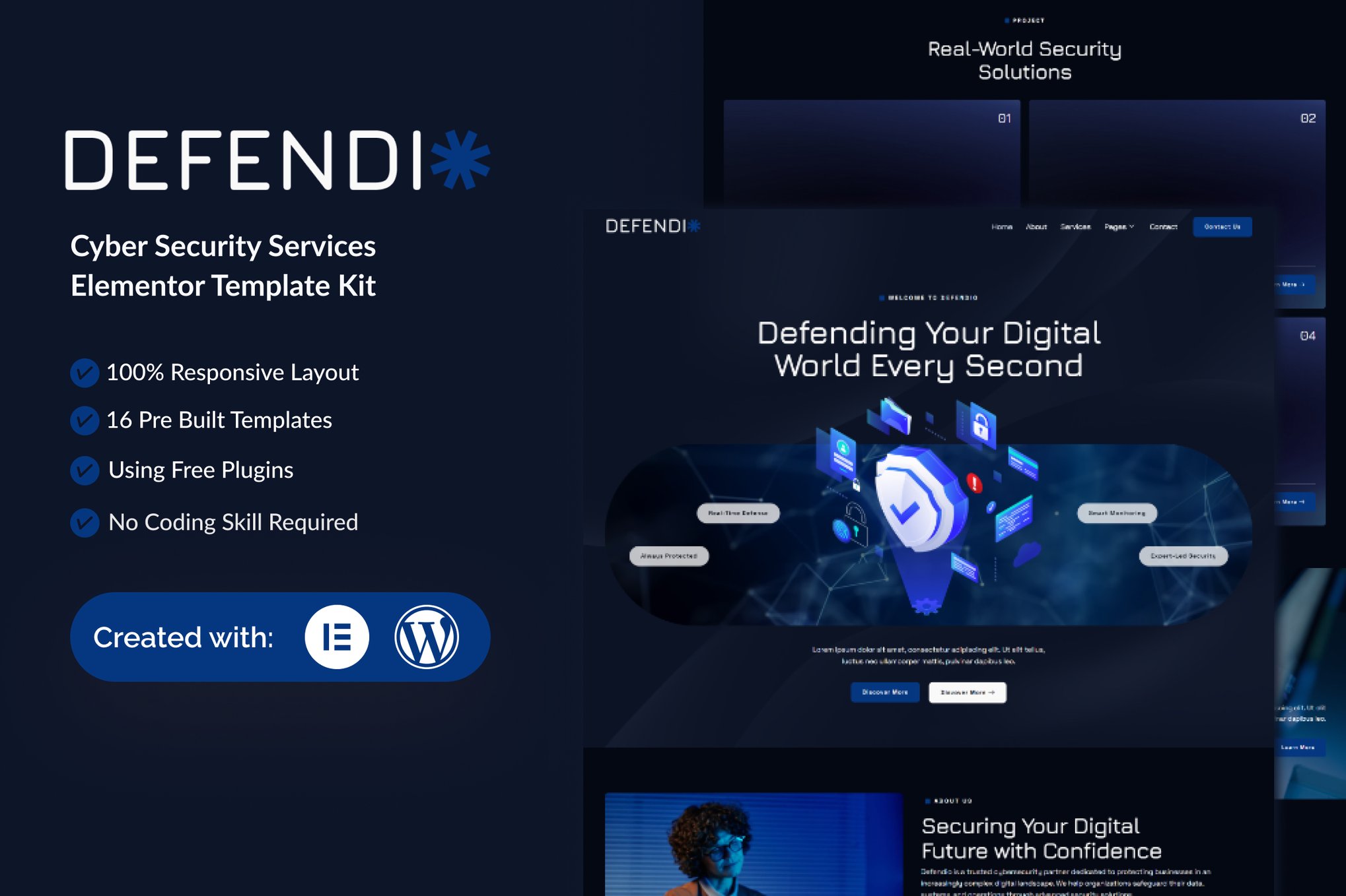 Defendio - Cyber Security Services Elementor Template Kit template kit cover image