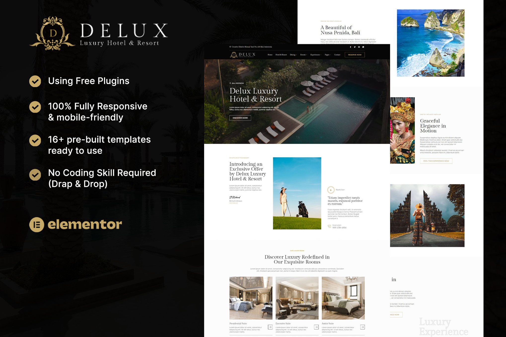 Delux - Luxury Hotel & Resort Elementor Template Kit template kit cover image