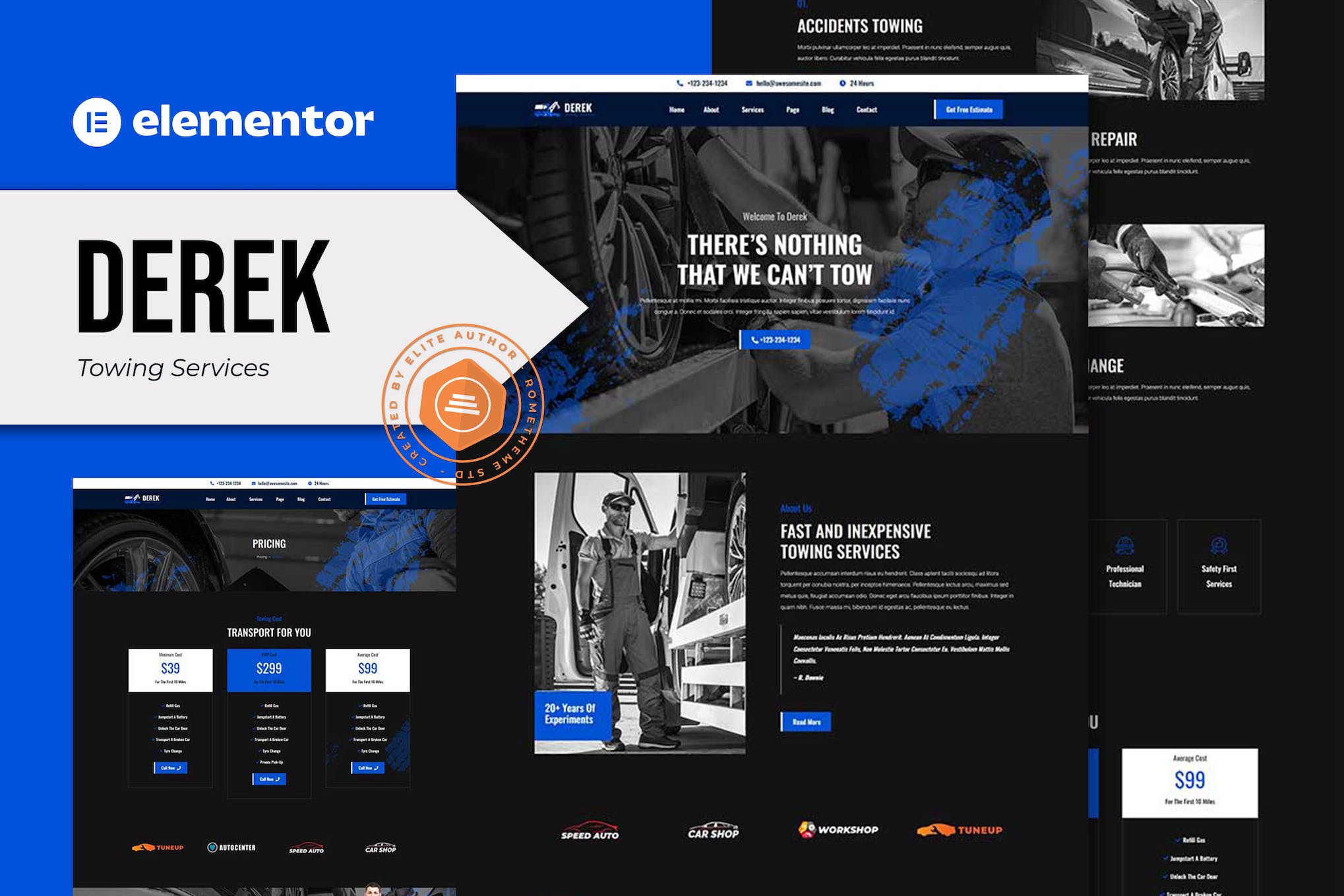 Derek - Towing Services Elementor Pro Template Kit template kit cover image