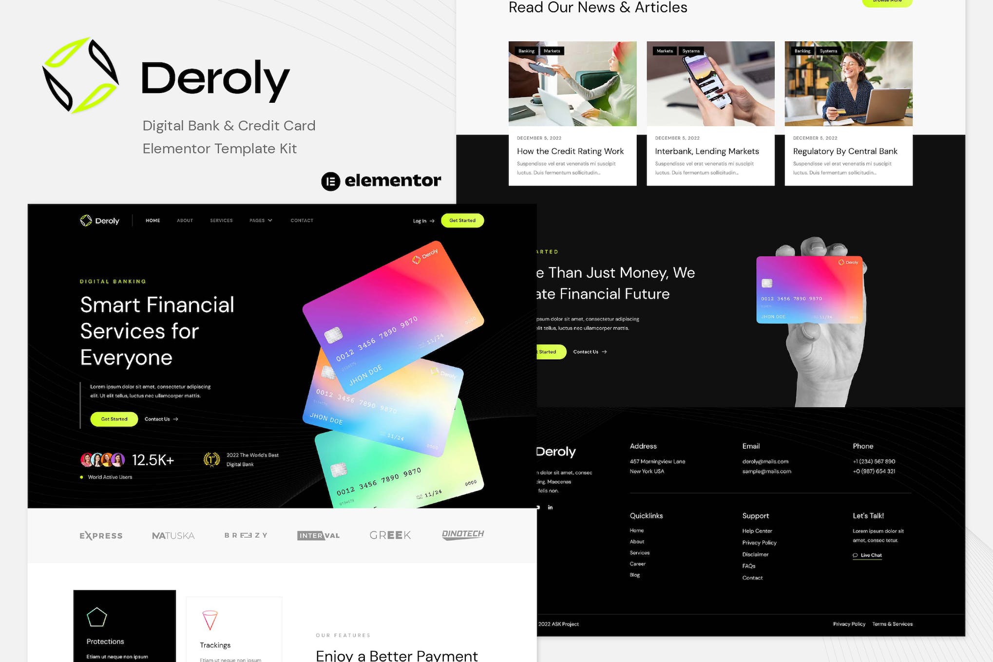 Deroly - Digital Bank & Credit Card Elementor Template Kit template kit cover image