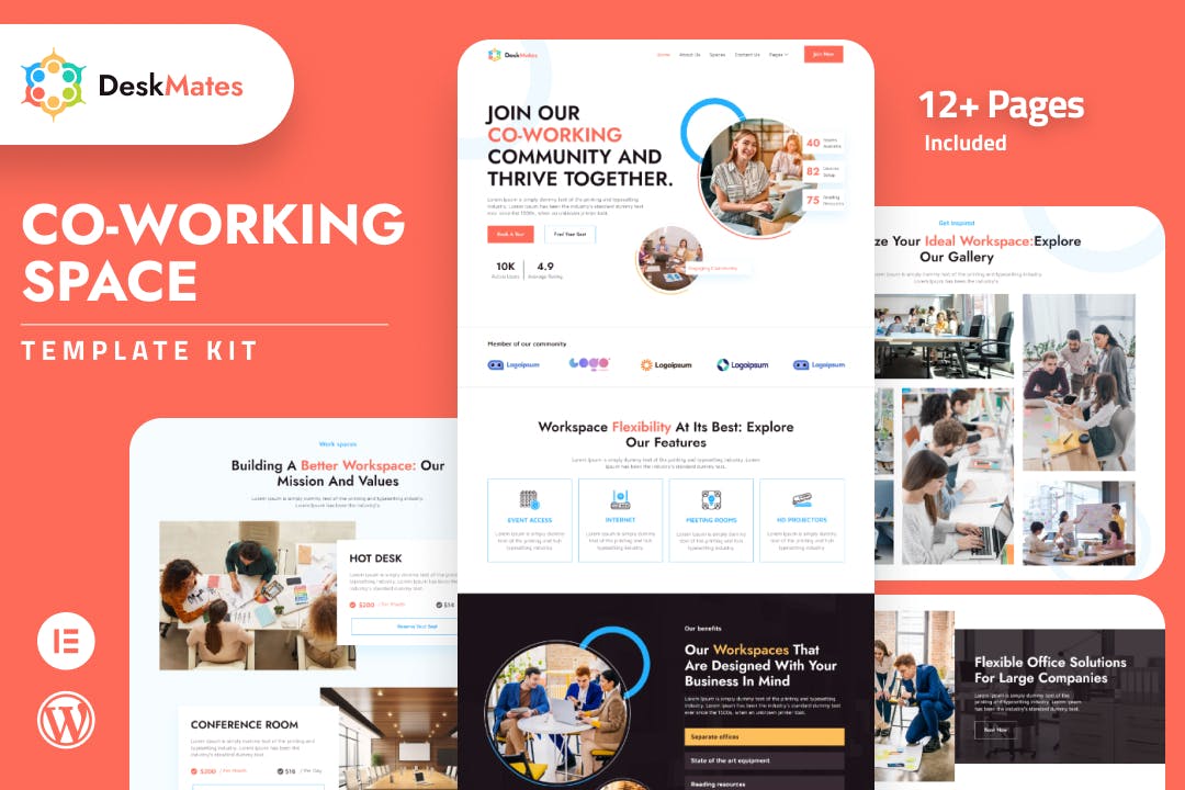 Deskmates - Coworking Space Elementor Template Kit template kit cover image