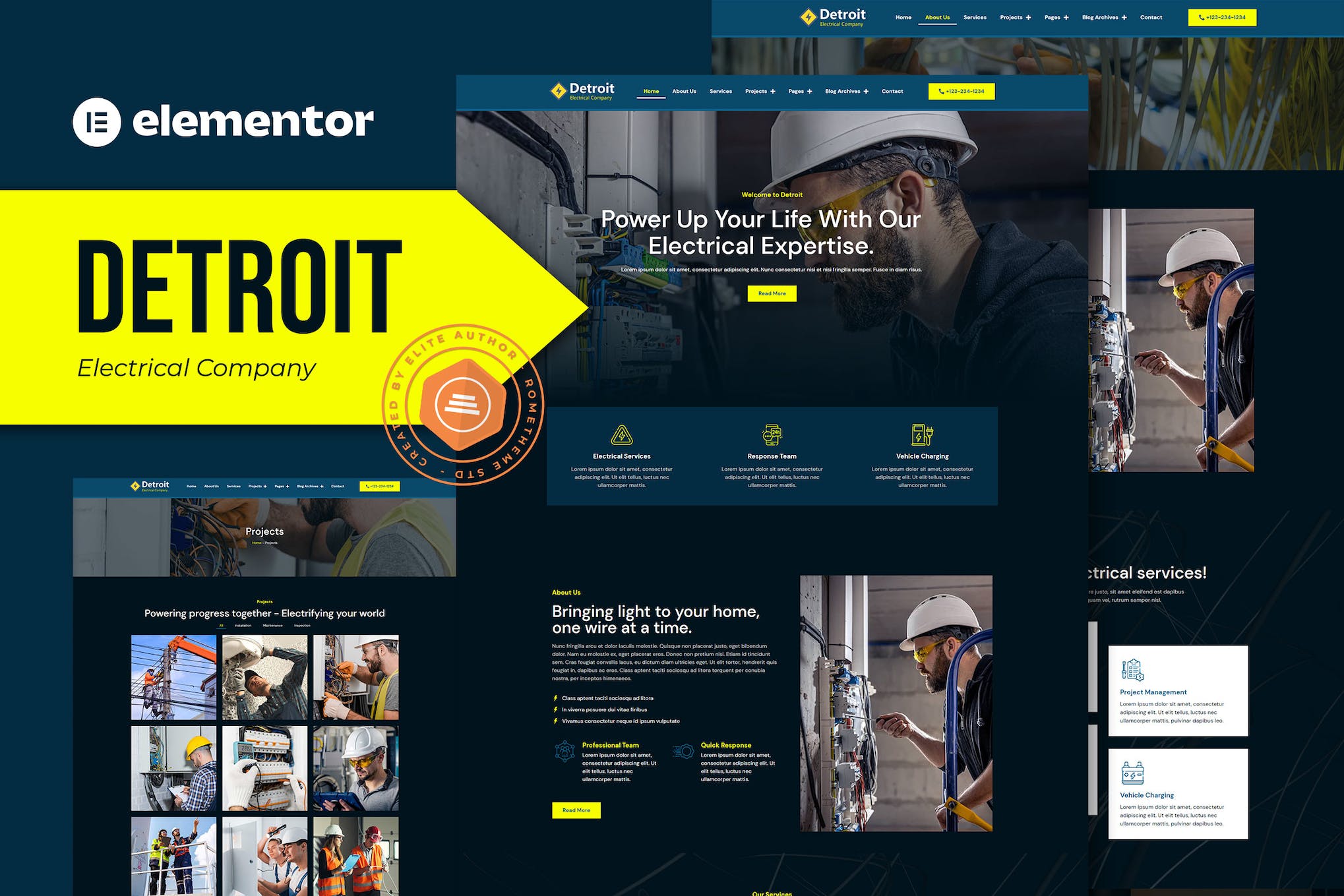 Detroit - Electrical Company Elementor Pro Template Kit template kit cover image