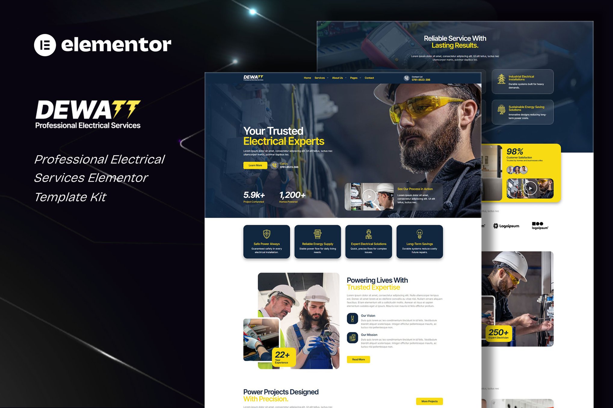Dewatt - Professional Electrical Services Elementor Template Kit template kit cover image
