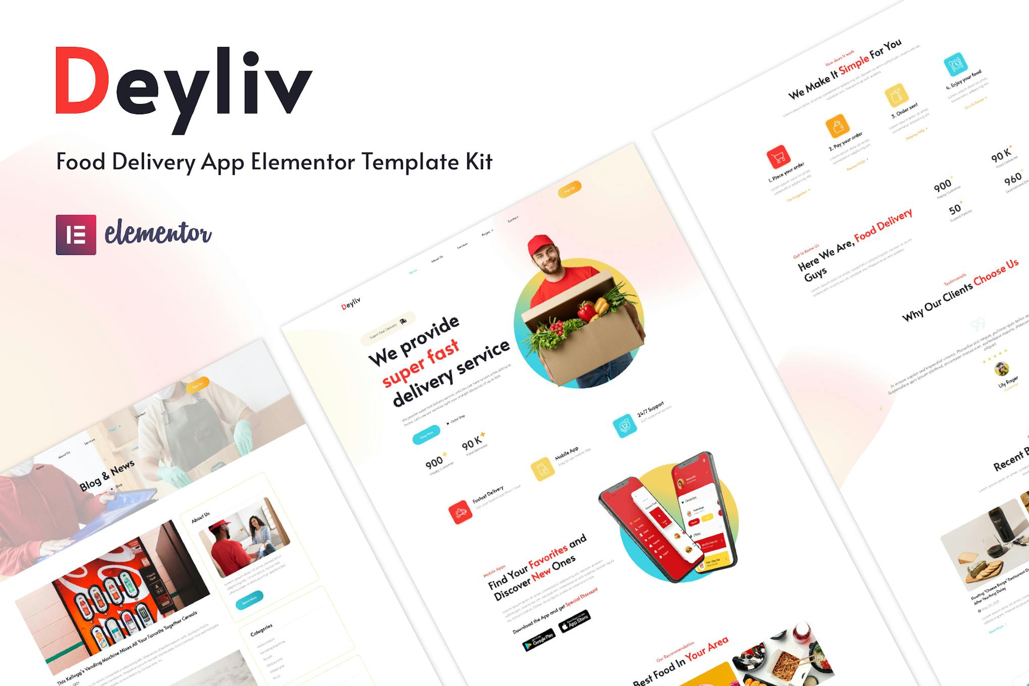 Deyliv - Food Delivery App Elementor Template Kit template kit cover image