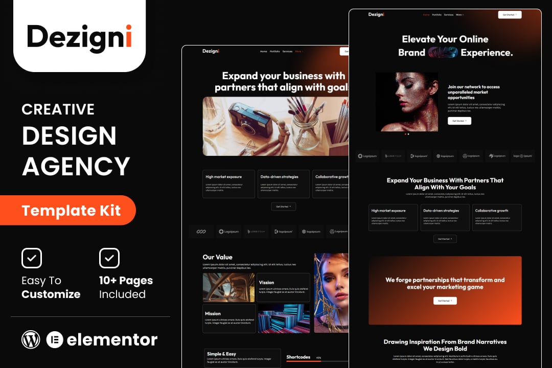 Dezigni - Creative Design Agency & Portfolio Elementor Template Kit template kit cover image