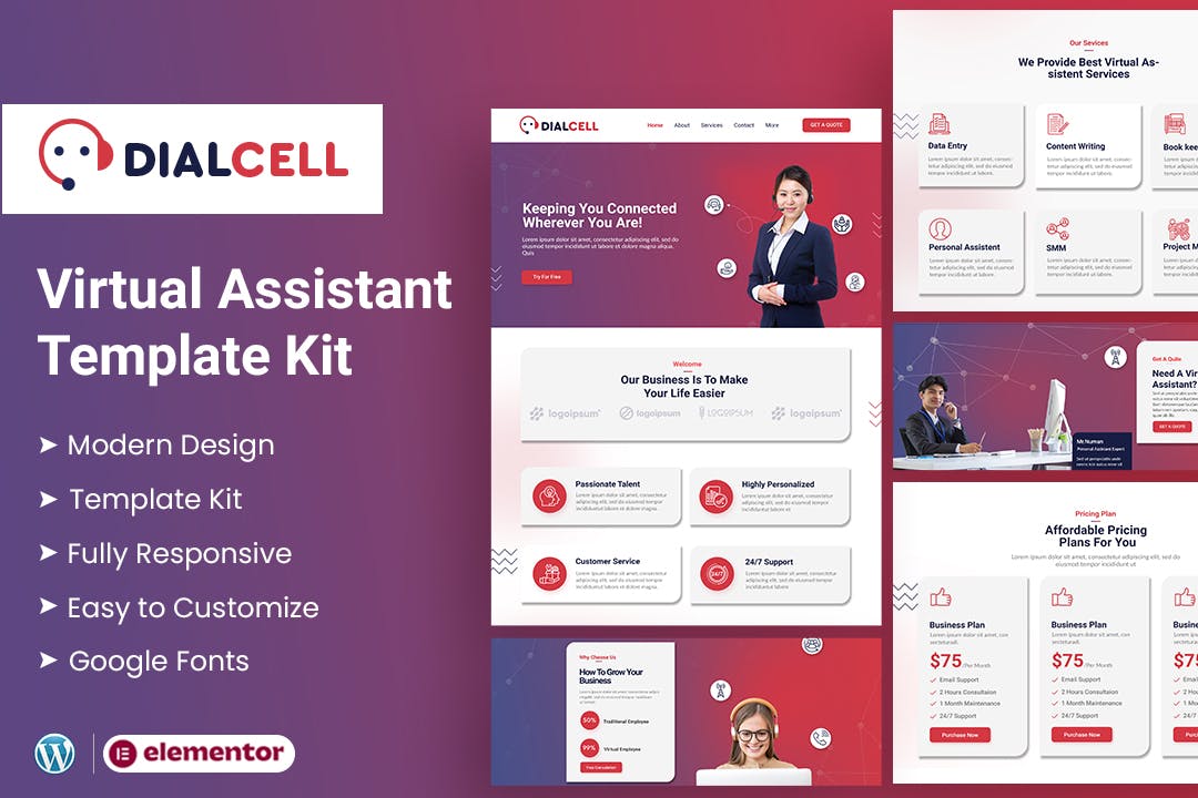 DialCell - Call Center Services & Telemarketing Elementor Template Kit template kit cover image