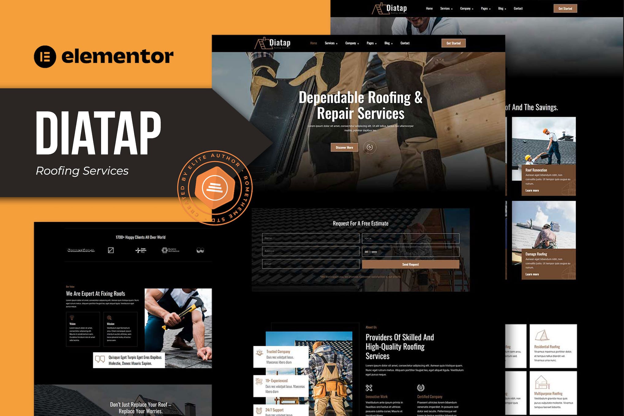 Diatap - Roofing Services Elementor Template Kit template kit cover image