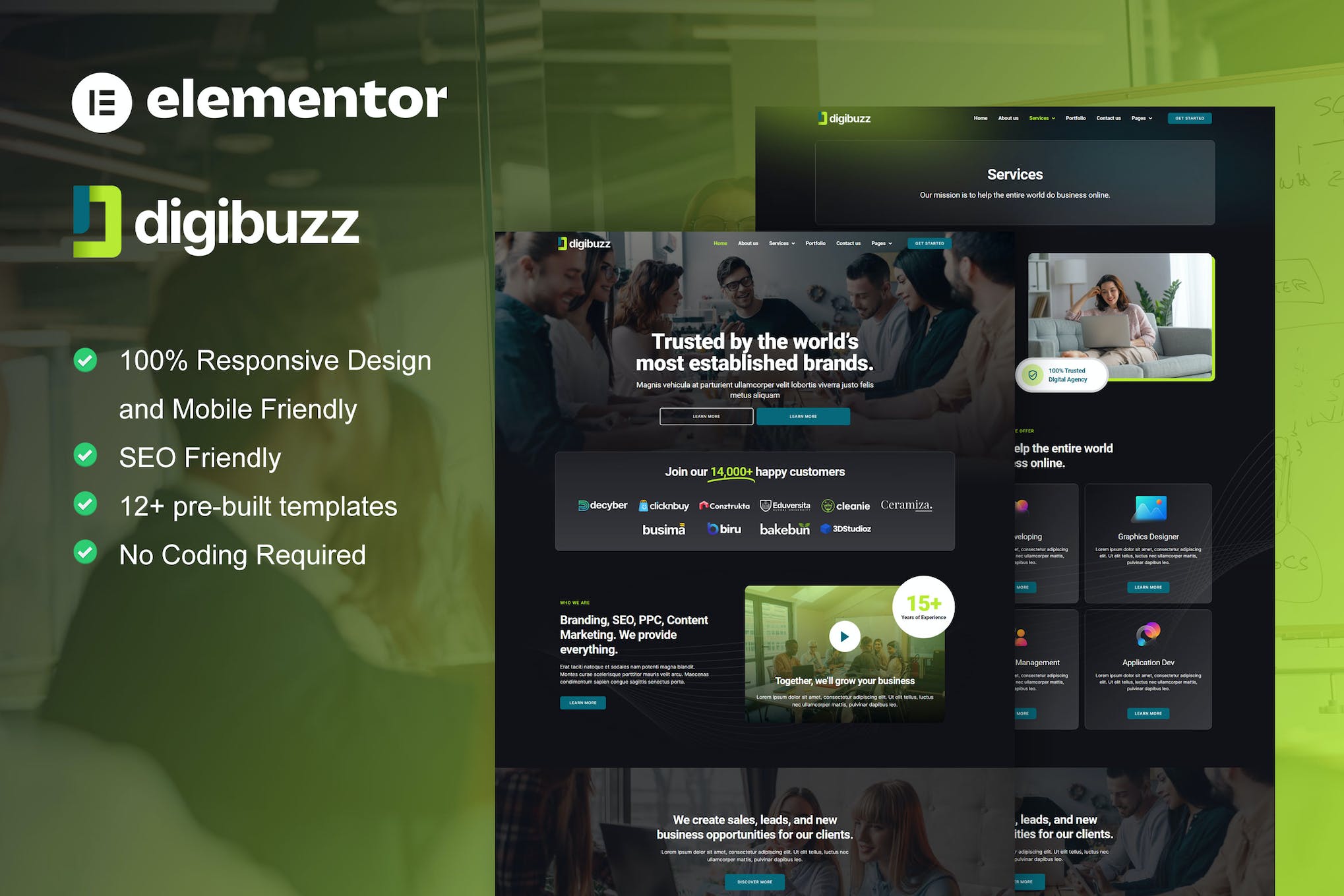 DigiBuzz - Dark Digital Agency Elementor Template Kit template kit cover image